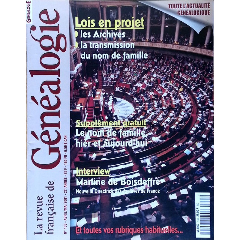 La Revue française de Généalogie n°133 - Avril - Mai 2001
