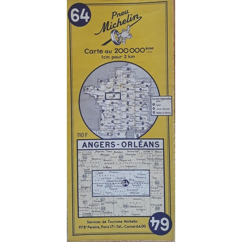 Carte Michelin au 200 000ème - n°64 : Angers - Orléans - 1958