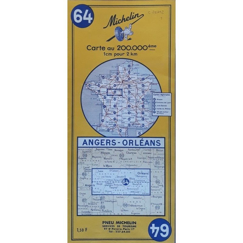 Carte Michelin au 200 000ème - n°64 : Angers - Orléans - 1967