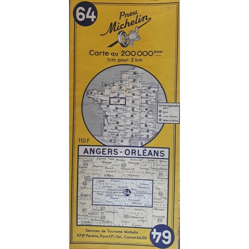 Carte Michelin au 200 000ème - n°64 : Angers - Orléans - 1966
