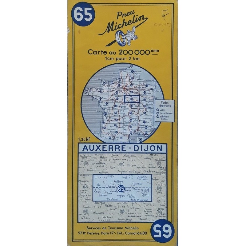 Carte Michelin au 200 000ème - n°65 : Auxerre - Dijon - 1962