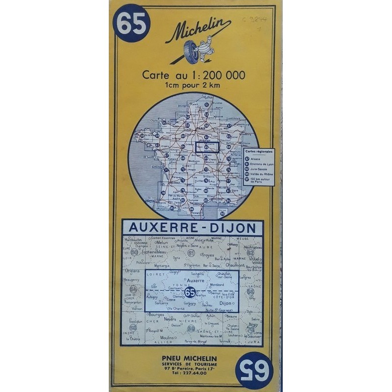 Carte Michelin au 200 000ème -  n°65 : Auxerre - Dijon - 1969