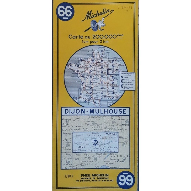 Carte Michelin au 200 000ème - n°66 : Dijon - Mulhouse - 1964