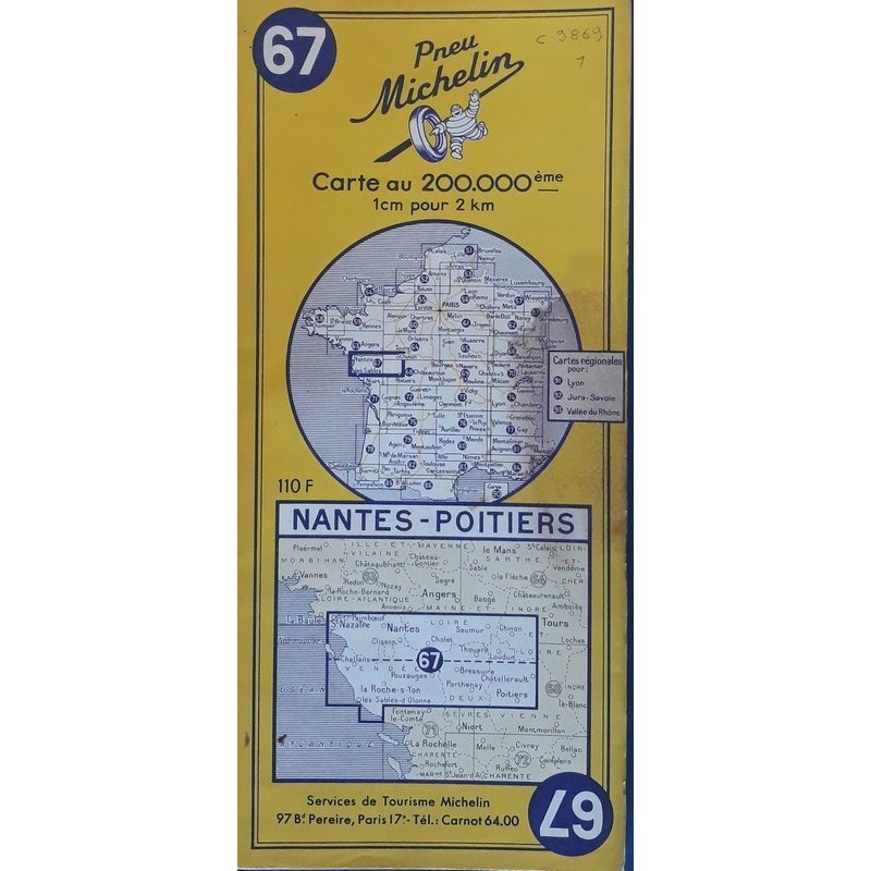 Carte Michelin au 200 000ème - n°67 : Nantes - Poitiers - 1958
