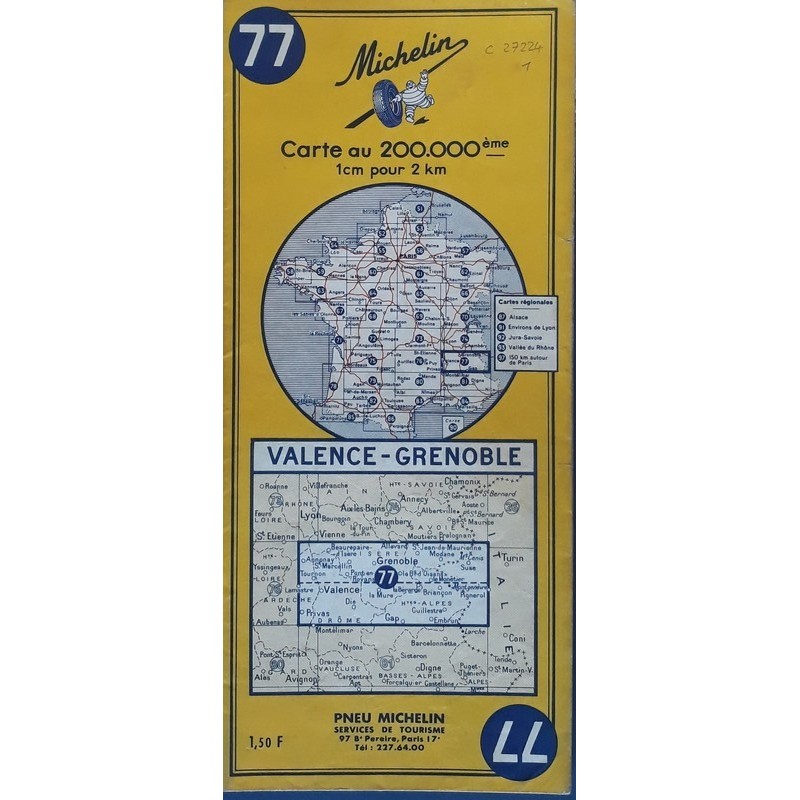 Carte Michelin au 200.000ème, n°77 : Valence - Grenoble - 1965