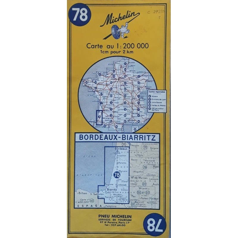 Carte Michelin au 200 000ème - n°78 : Bordeaux - Biarritz - 1969