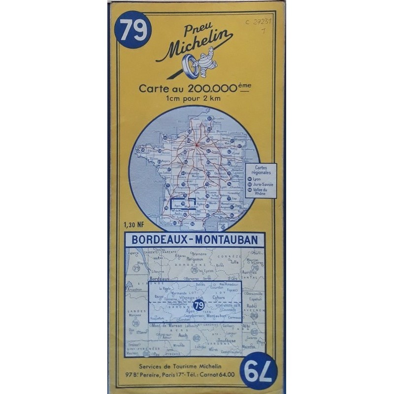 Carte Michelin au 200.000ème - n°79 : Bordeaux - Montauban - 1961