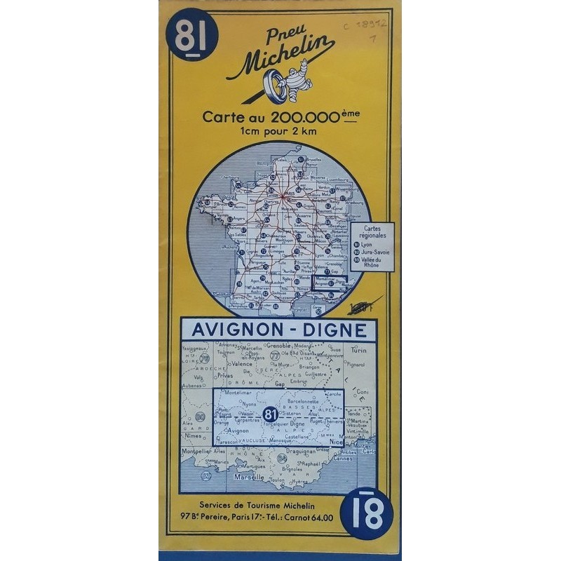 Carte Michelin au 200 000ème - n°81 : Avignon - Digne - 1963