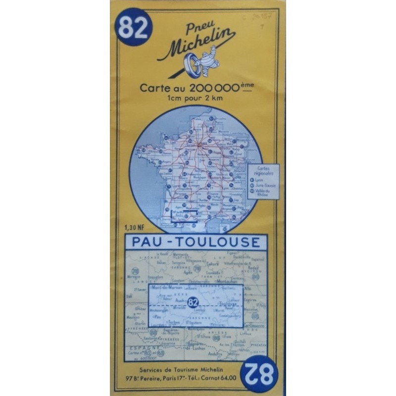 Carte Michelin au 200 000ème - n°82 : Pau - Toulouse - 1961