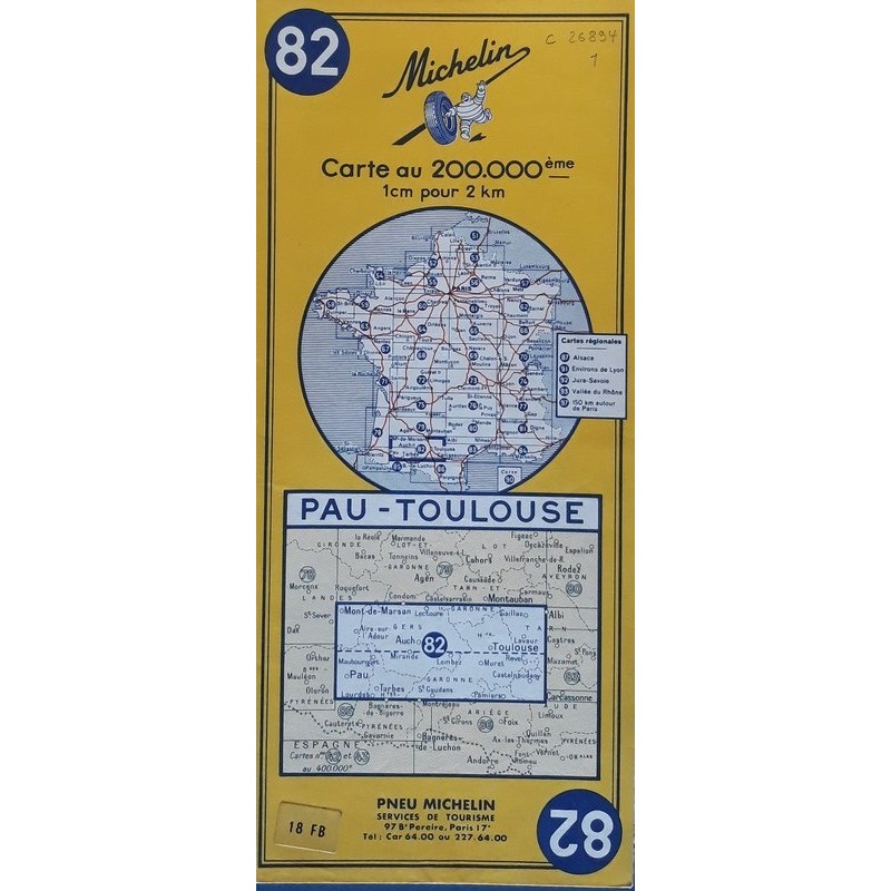 Carte Michelin au 200 000ème - n°82 : Pau - Toulouse - 1963